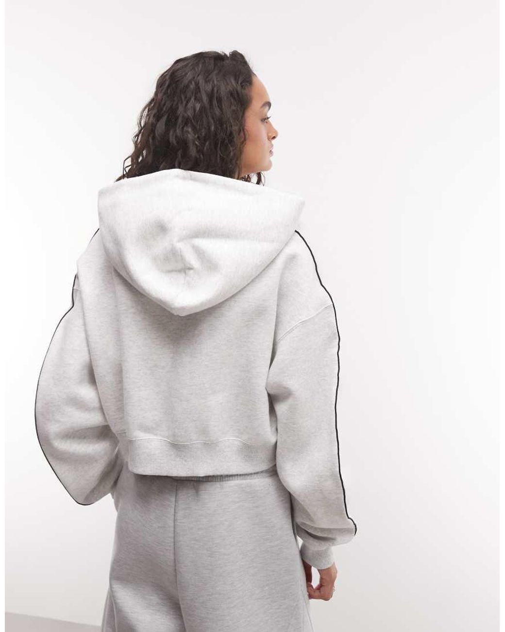 Nike White Studio Fleece Mid-Weight Oversized Cropped Zip-Through Logo Hoodie