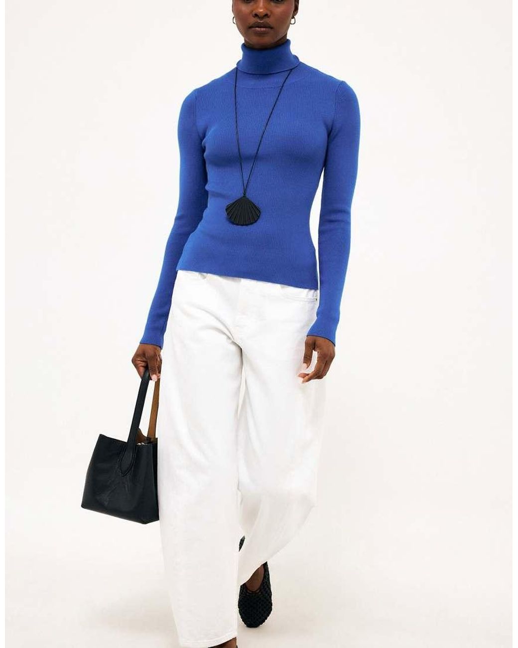 NA-KD Blue Long Sleeve Turtleneck Ribbed Knitted Top