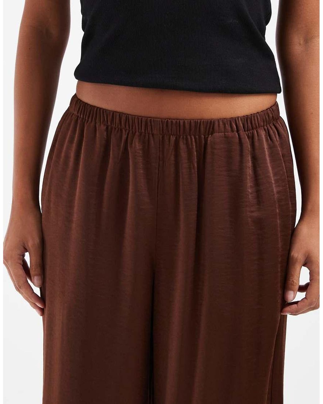 Vero Moda Brown Textured Satin Wide Leg Trousers