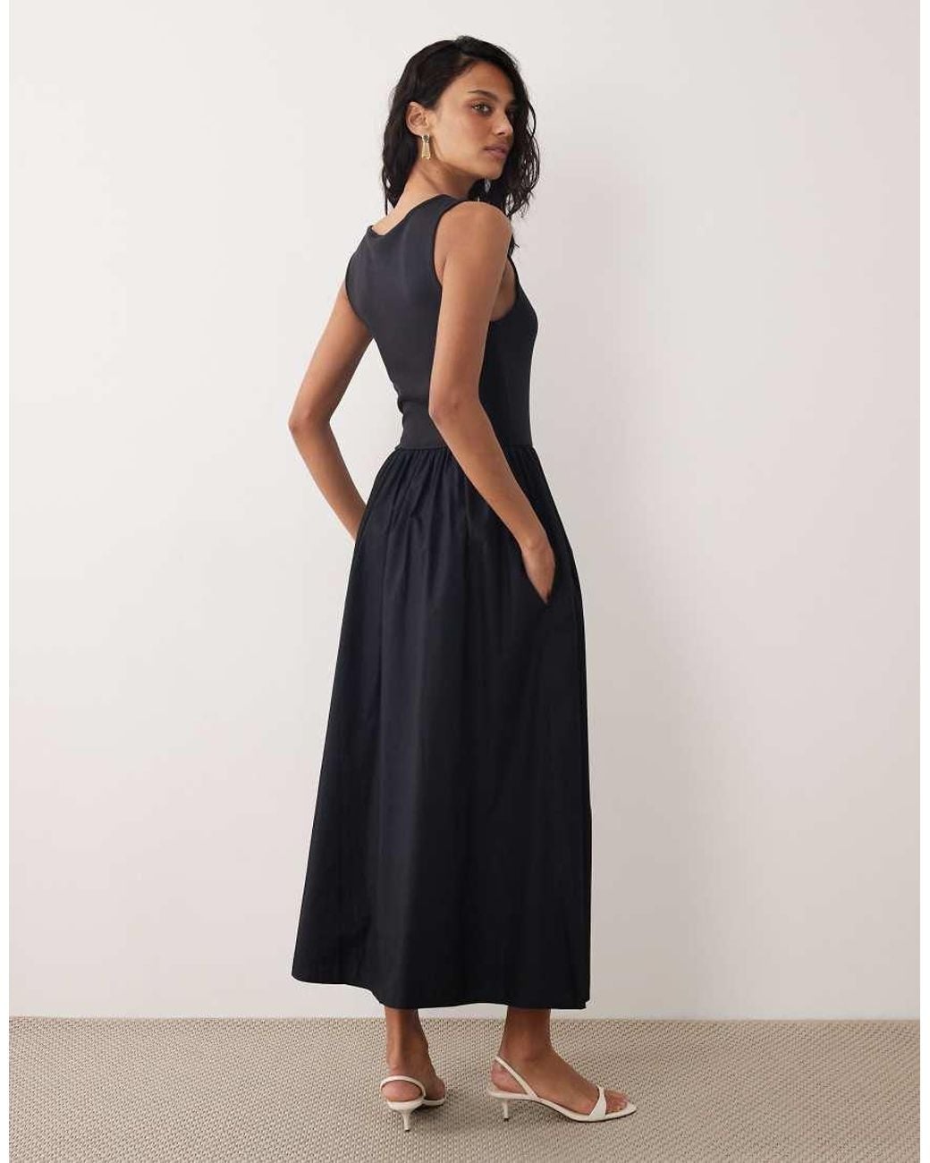 Nobody's Child White Vera Cotton Gathered Waist Sleeveless Midi Dress