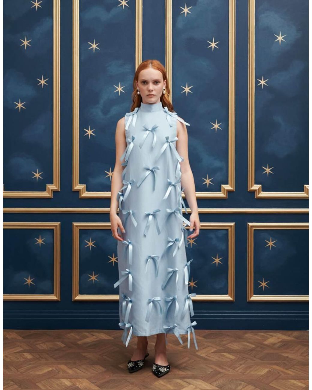 Sister Jane Bow Embellished Midaxi Dress in Blue