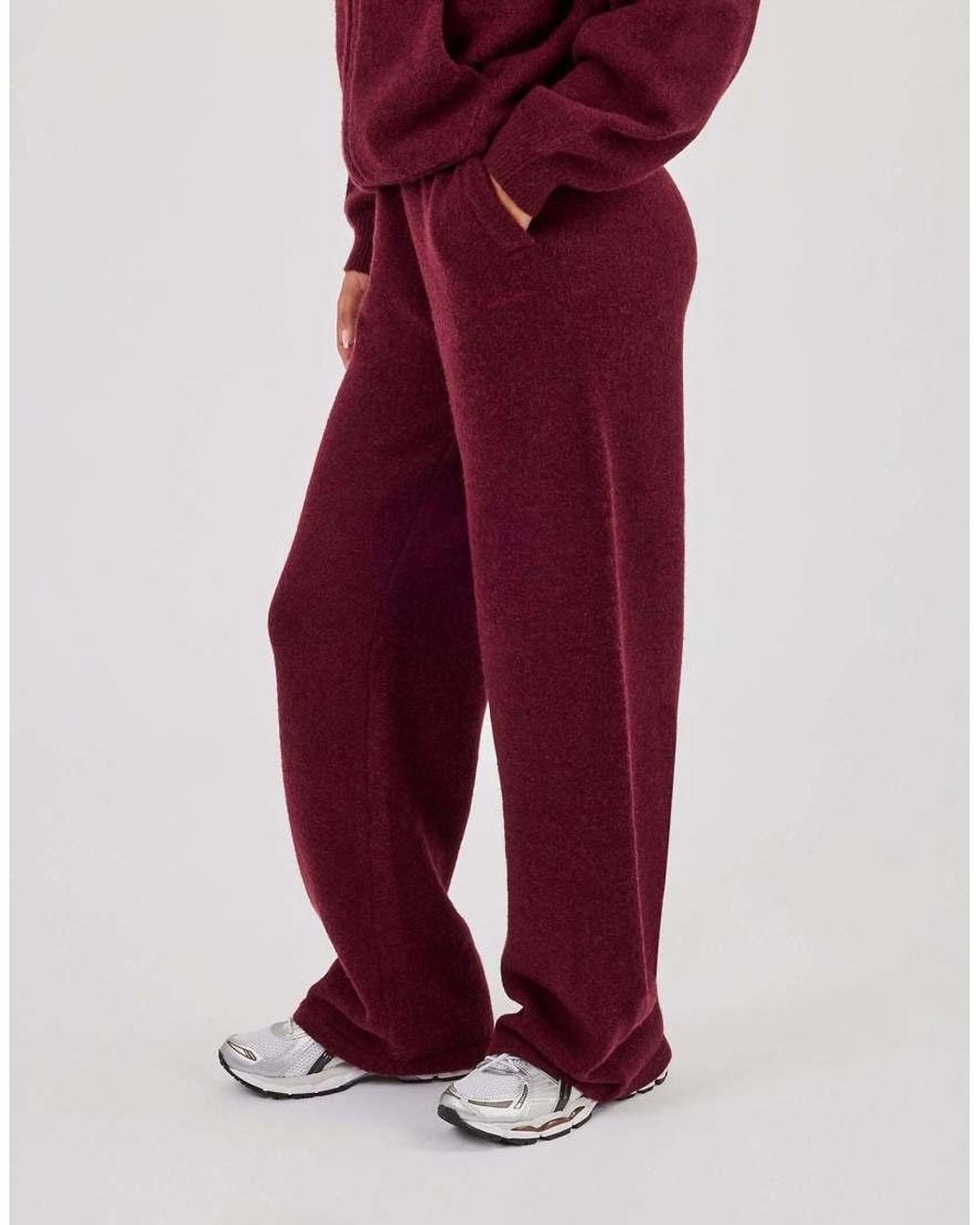 CERNUCCI Red Knitted Stitch Detail Wide Leg Jogger