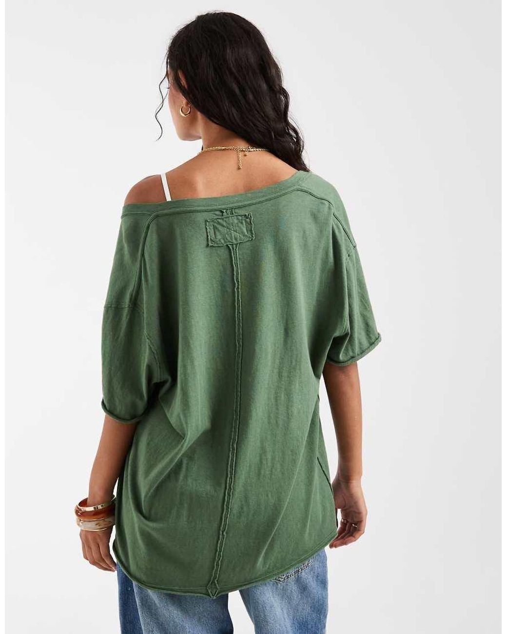 Free People Green Nina V Neck Tee