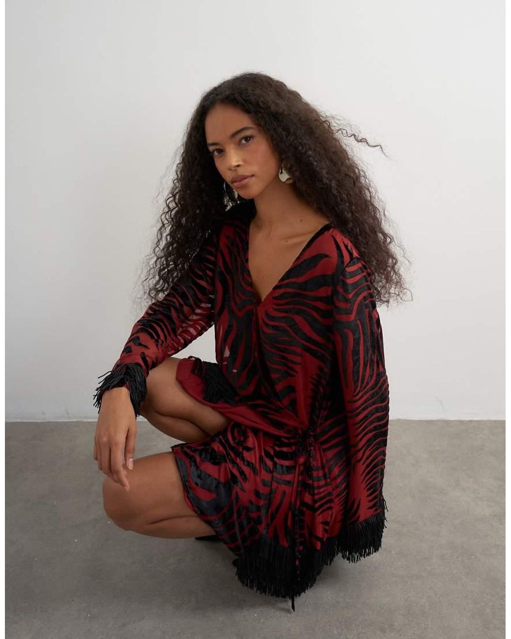 TOPSHOP Red Deep V Mini Wrap Mini Dress