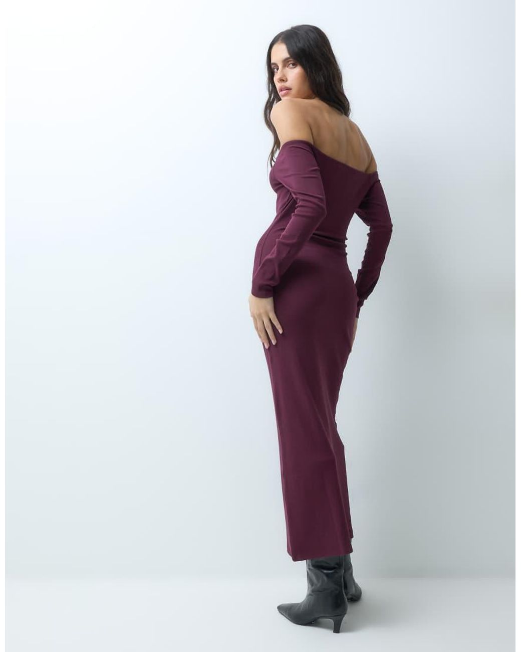 ASOS Purple Off Shoulder Rib Midi Dress
