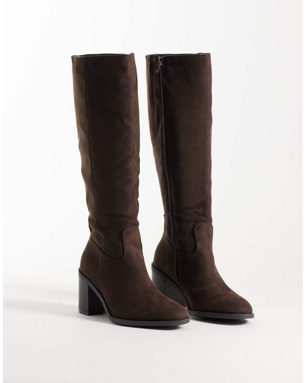 New Look Brown Knee High Faux Suede Heeled Boot