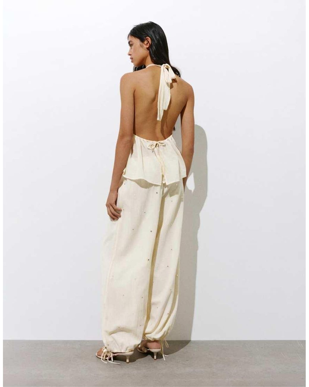 Pull&Bear White Sarouel Trousers With Mirrors