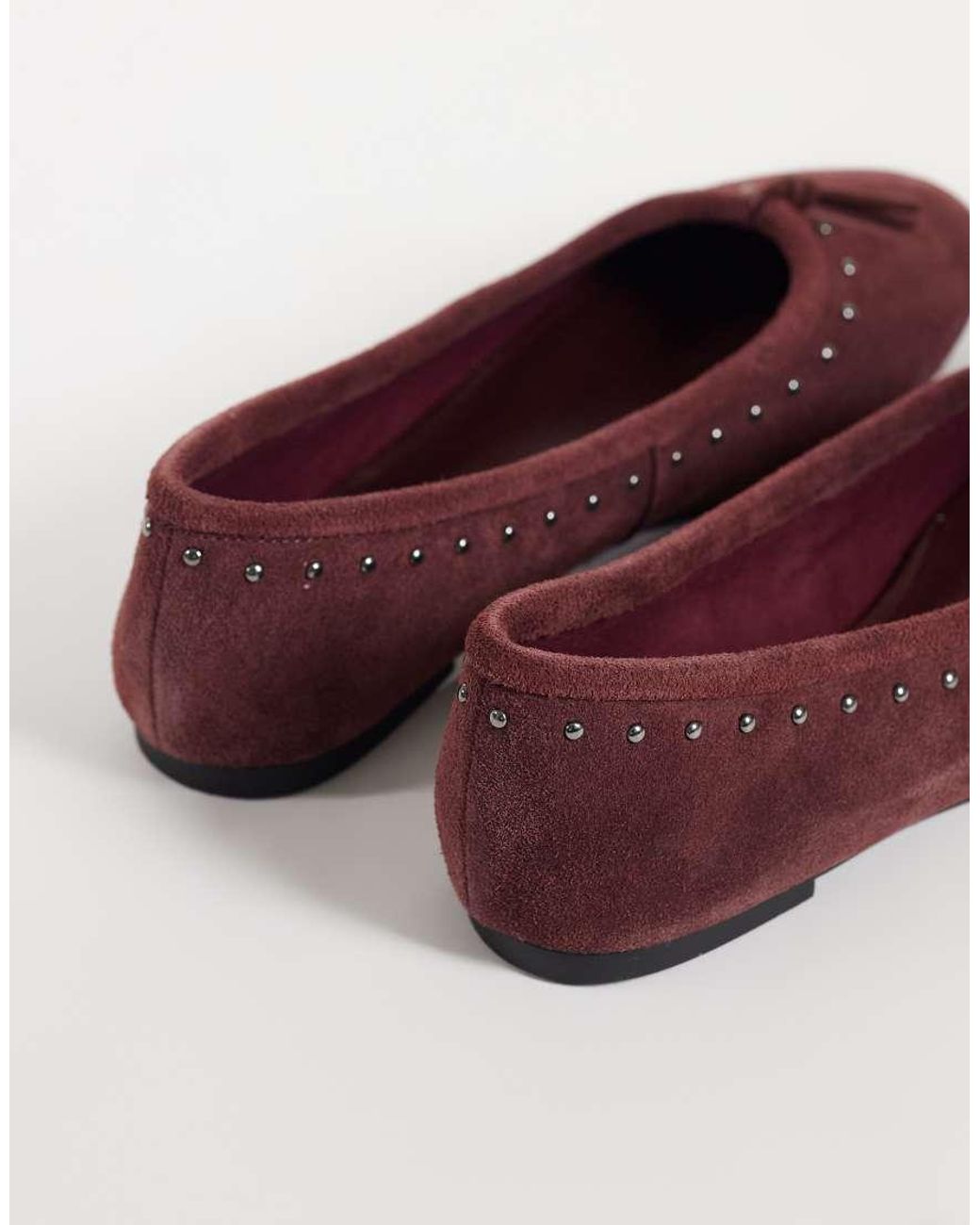 Mango Purple 100% Leather Studded Ballet Flat