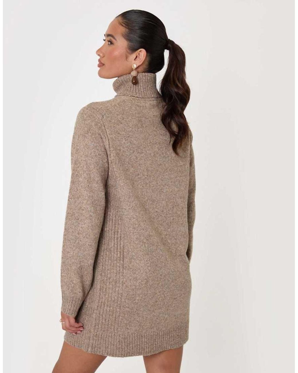 Threadbare Brown Wool Blend Roll Neck Mini Dress