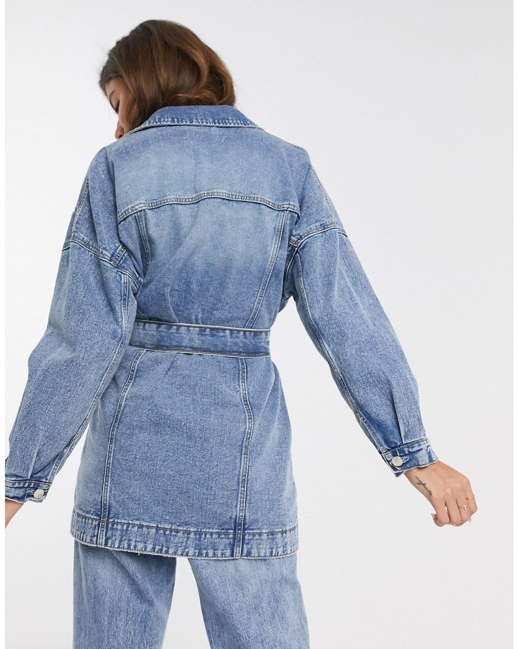 Veste en jean avec ceinture Stradivarius en coloris Bleu | Lyst