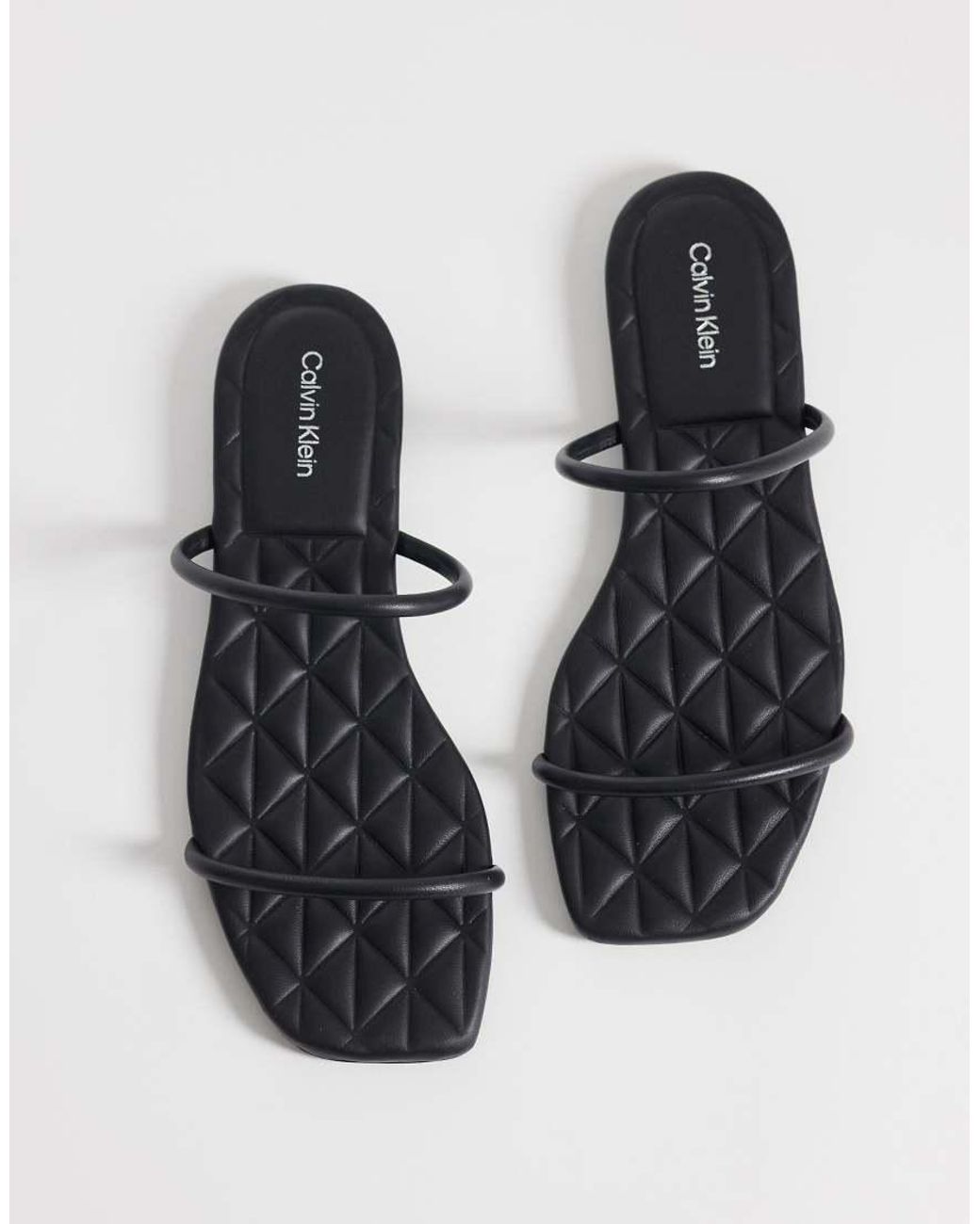 Calvin Klein Black Jeans Quilted Leather Square Toe Flat Sandal