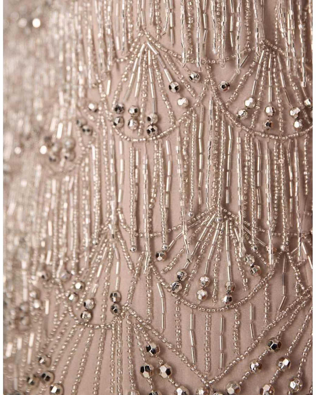 ARRANGE Brown Scallop Beaded Fringe Square Neck Top