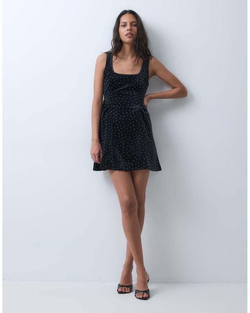 New Look Blue Square Neck Velvet Hotfix Mini Dress