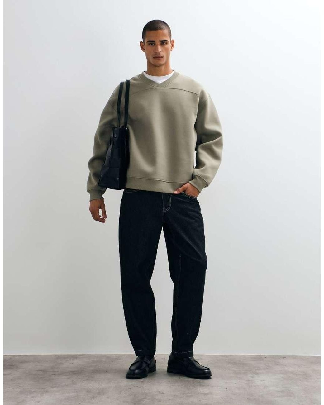 ASOS Green Oversized Sweatshirt With V Neck Crew And Additional Seams for men