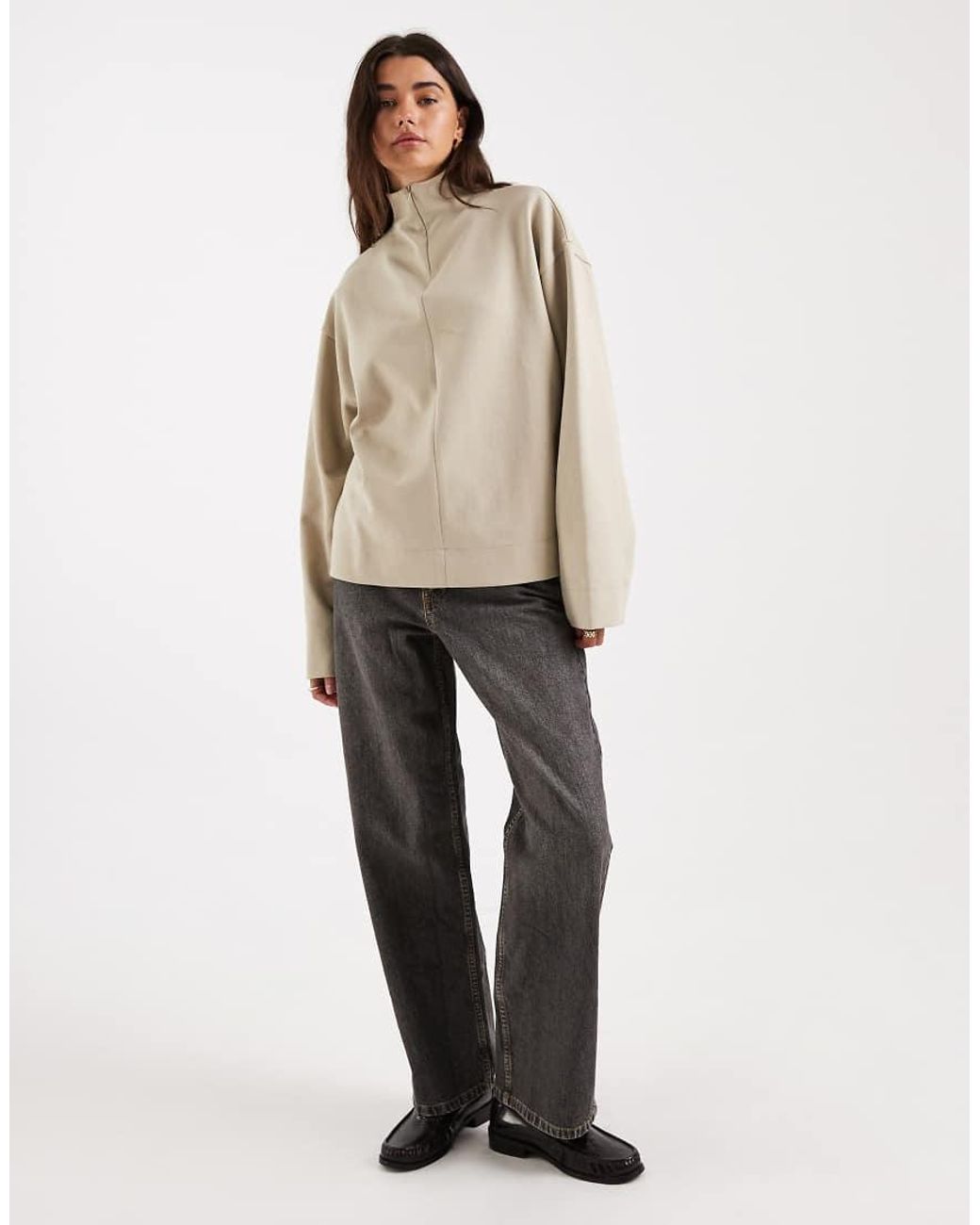 ASOS Natural High Neck Long Sleeve With Zip Top