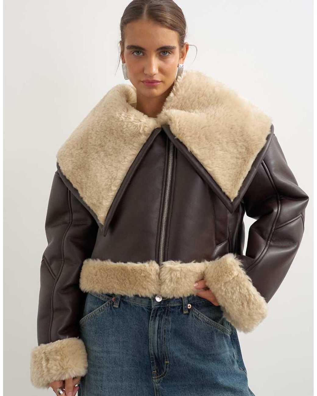 TOPSHOP Blue Shearling Oversized Collar