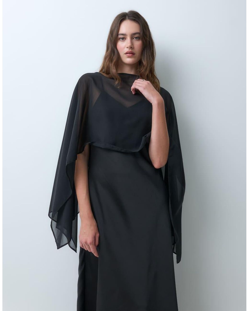 Object Black Satin Maxi Dress With Cape Detail