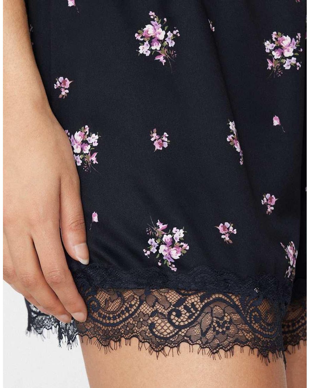 Tezenis Blue Printed Satin And Lace Shorts