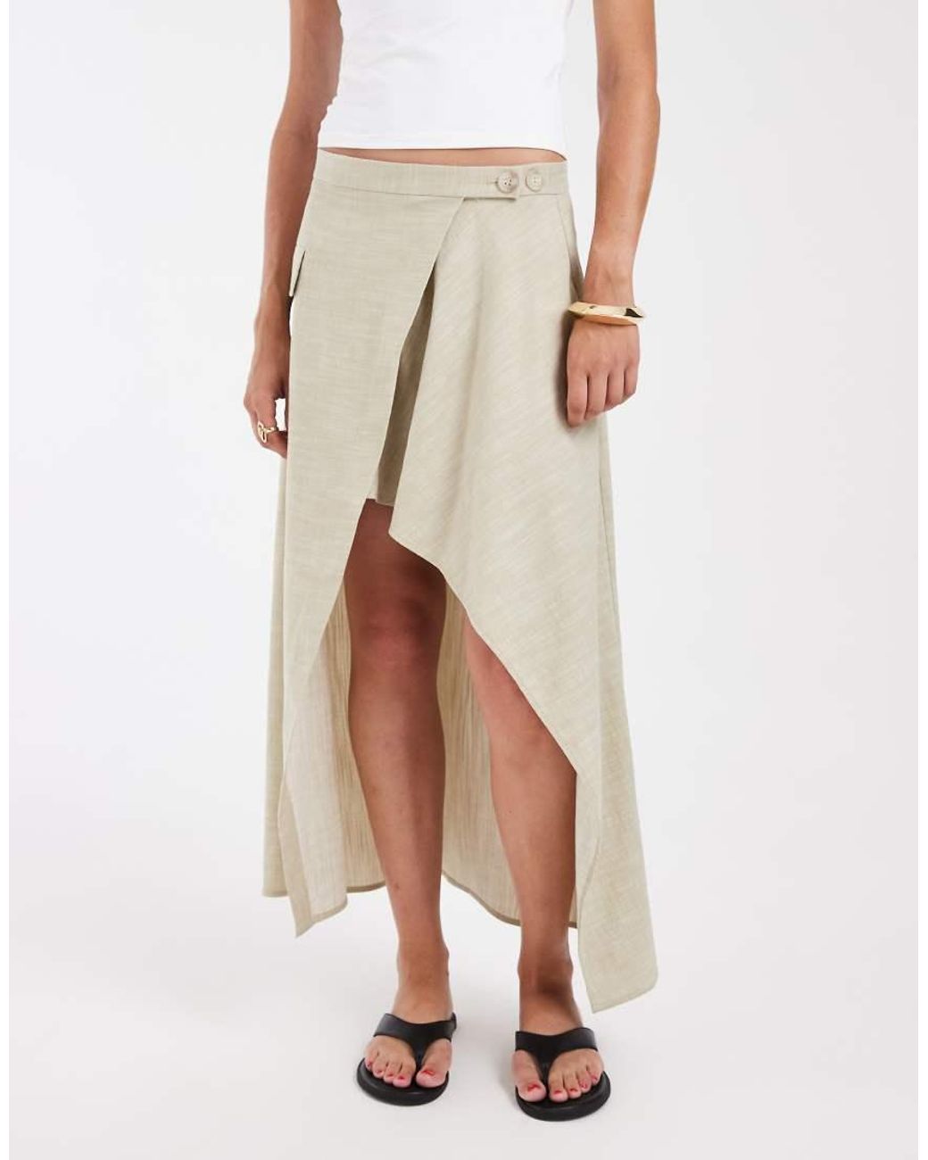 ASOS Natural Linen Blend Tailored Asym Skirt