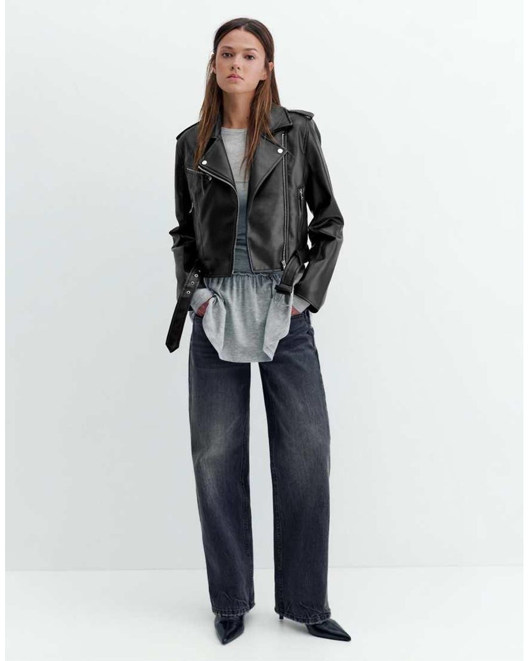 Pull&Bear Black Leather Effect Biker Jacket