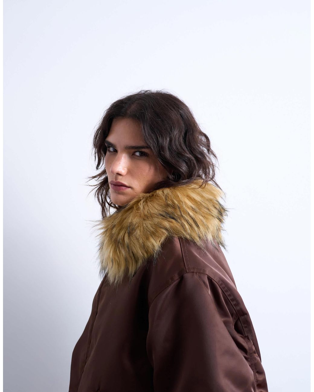 TOPSHOP Brown – nylon-bomberjacke