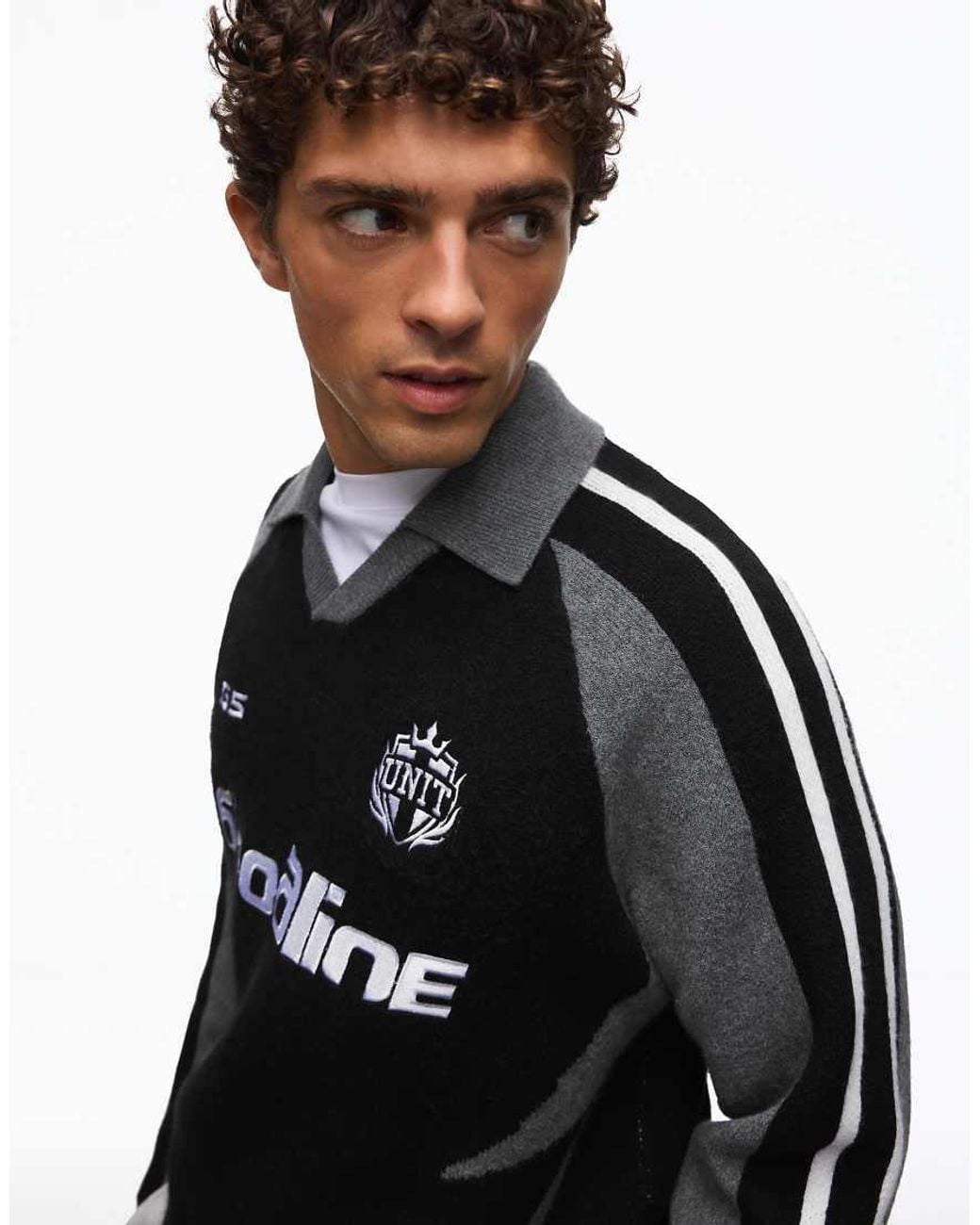 Bershka Black Retro Sport Polo Jumper for men