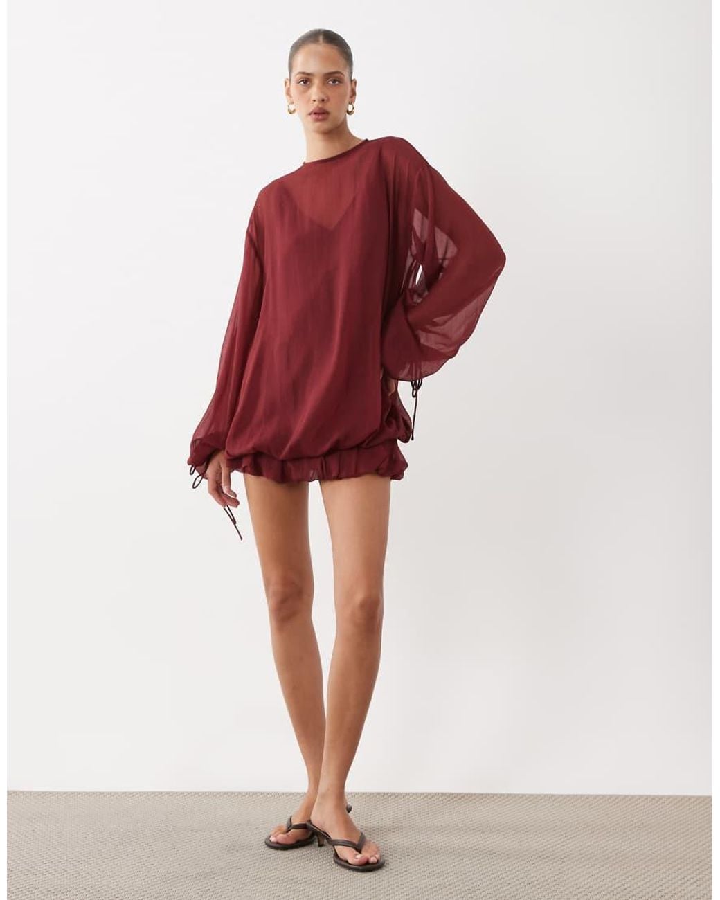 ASOS Red High Neck Chiffon Mini Dress With Blouson Waist