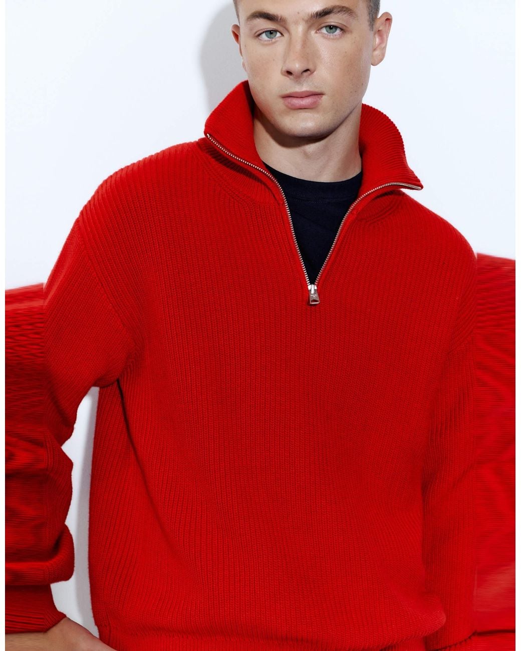 Pull&Bear Pullover mit halbem reißverschluss in Red für Herren