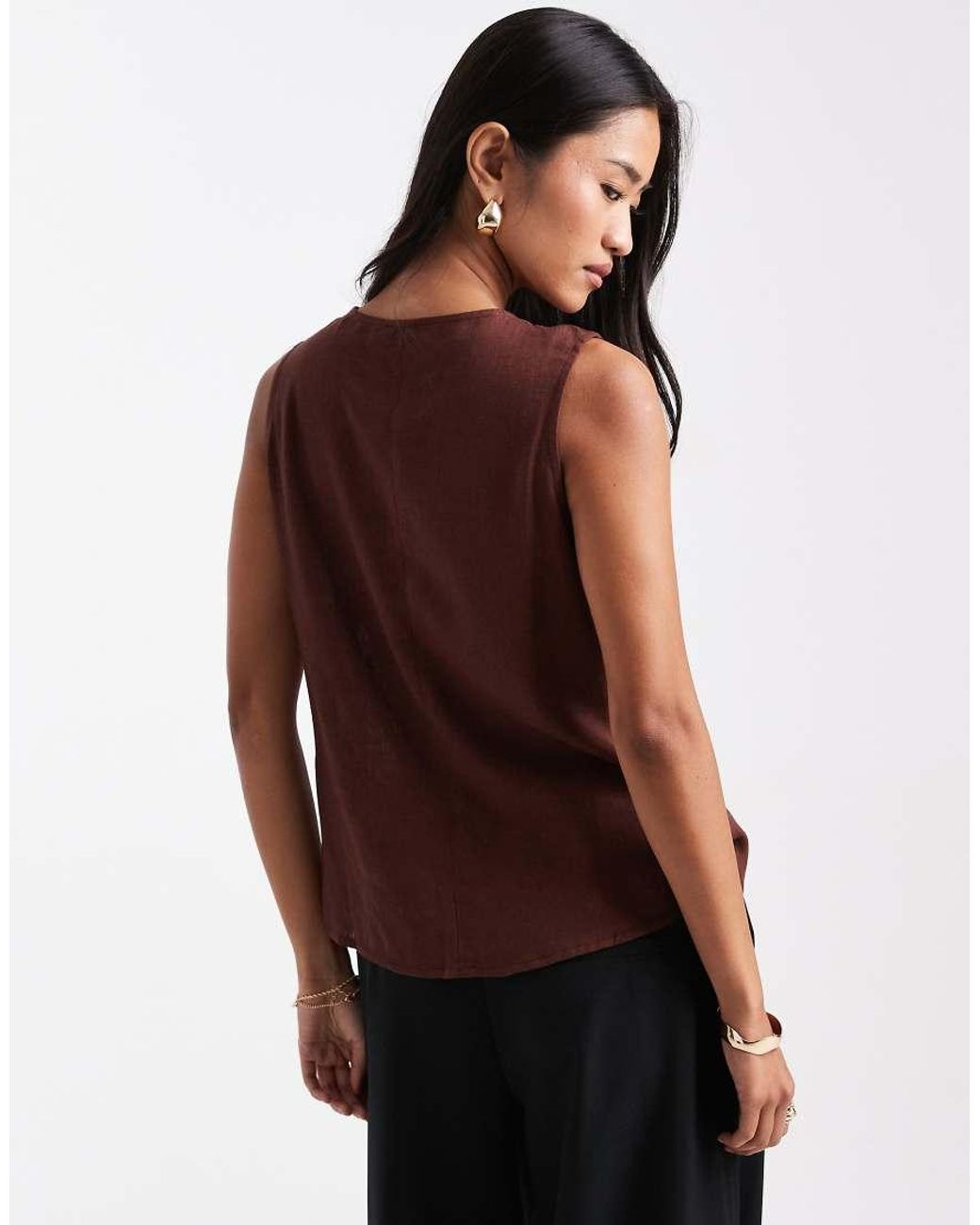 ASOS Brown Linen Look Asymmetric Button Front Waistcoat