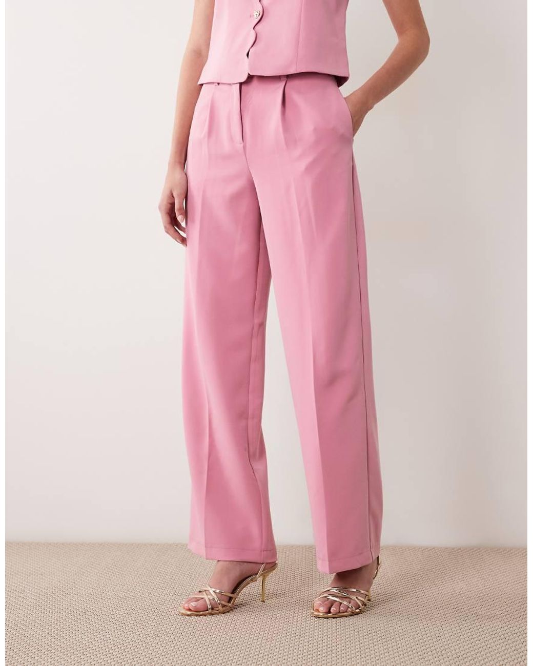 Vila Pink Tailored High Waist Trousers Co-ord