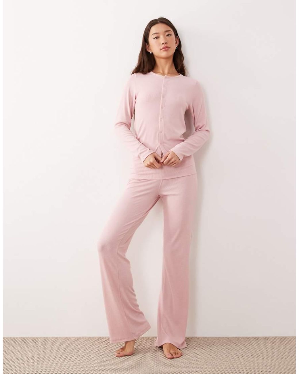 ASOS Pink Mix & Match Soft Rib Fold Over Pyjama Trouser