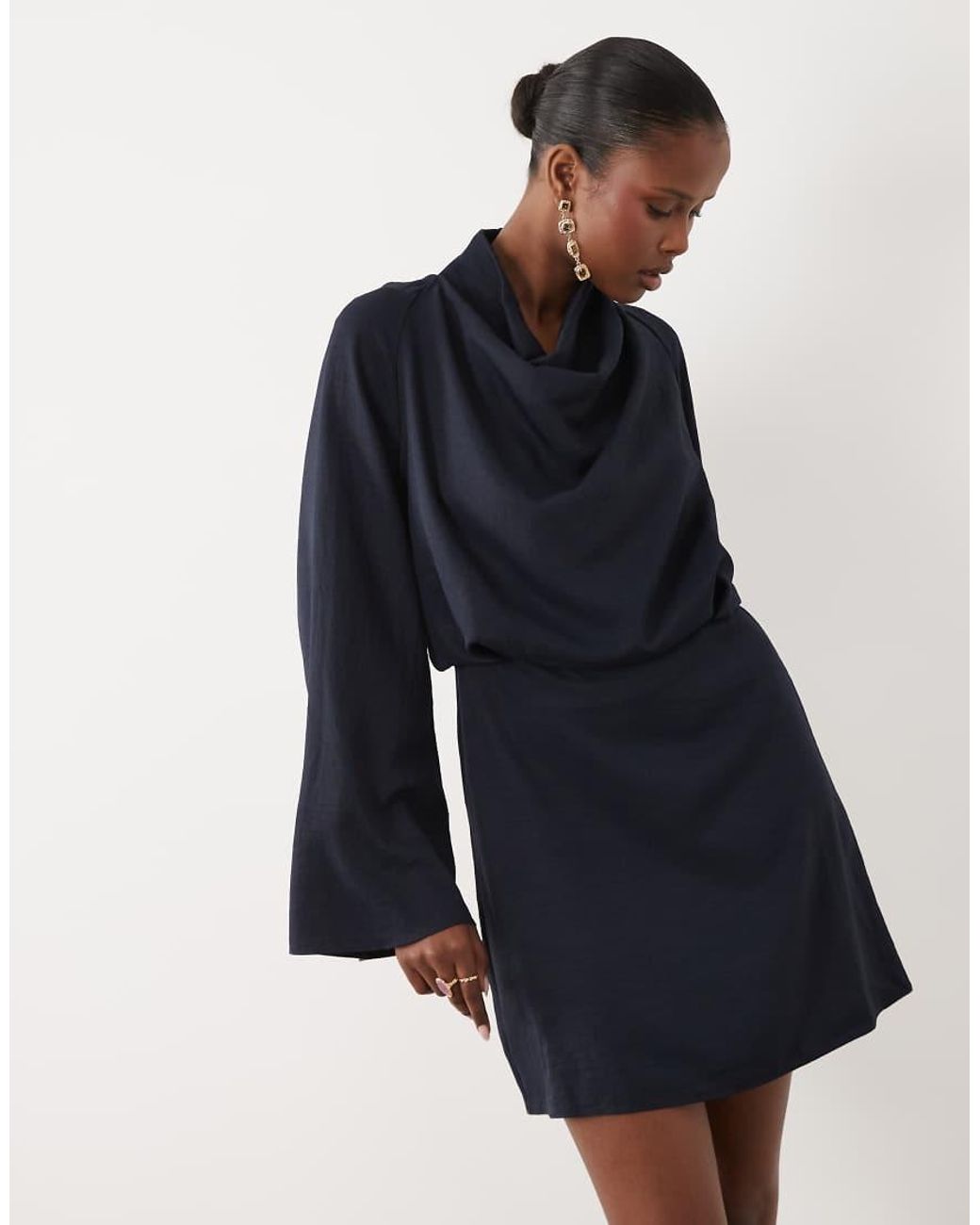 ASOS Blue Cowl Neck Long Sleeve Mini Dress
