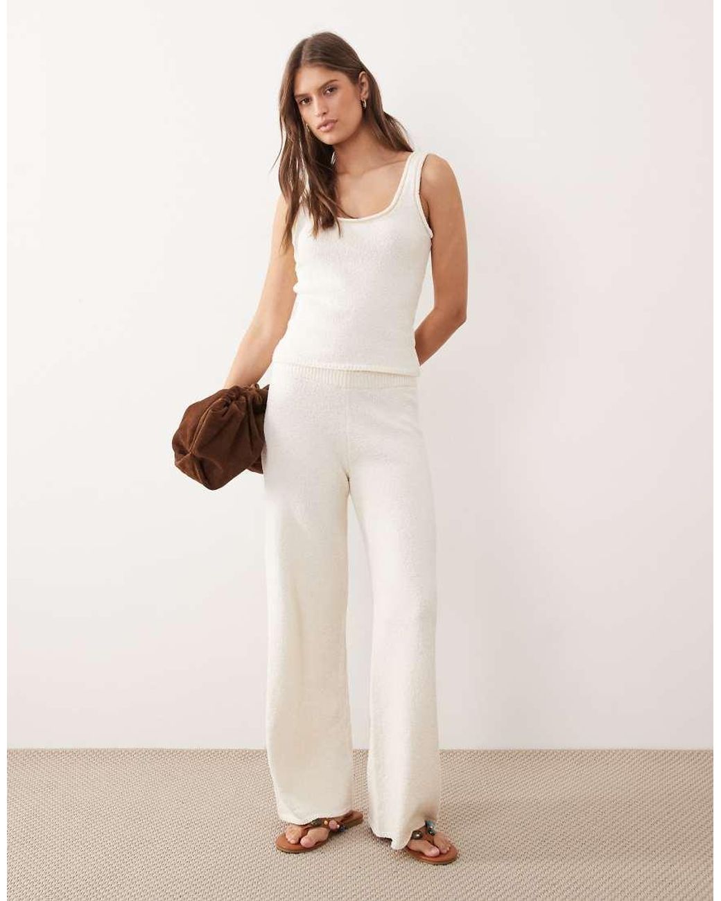 ASOS Natural Knitted Cotton Blend Boucle Top