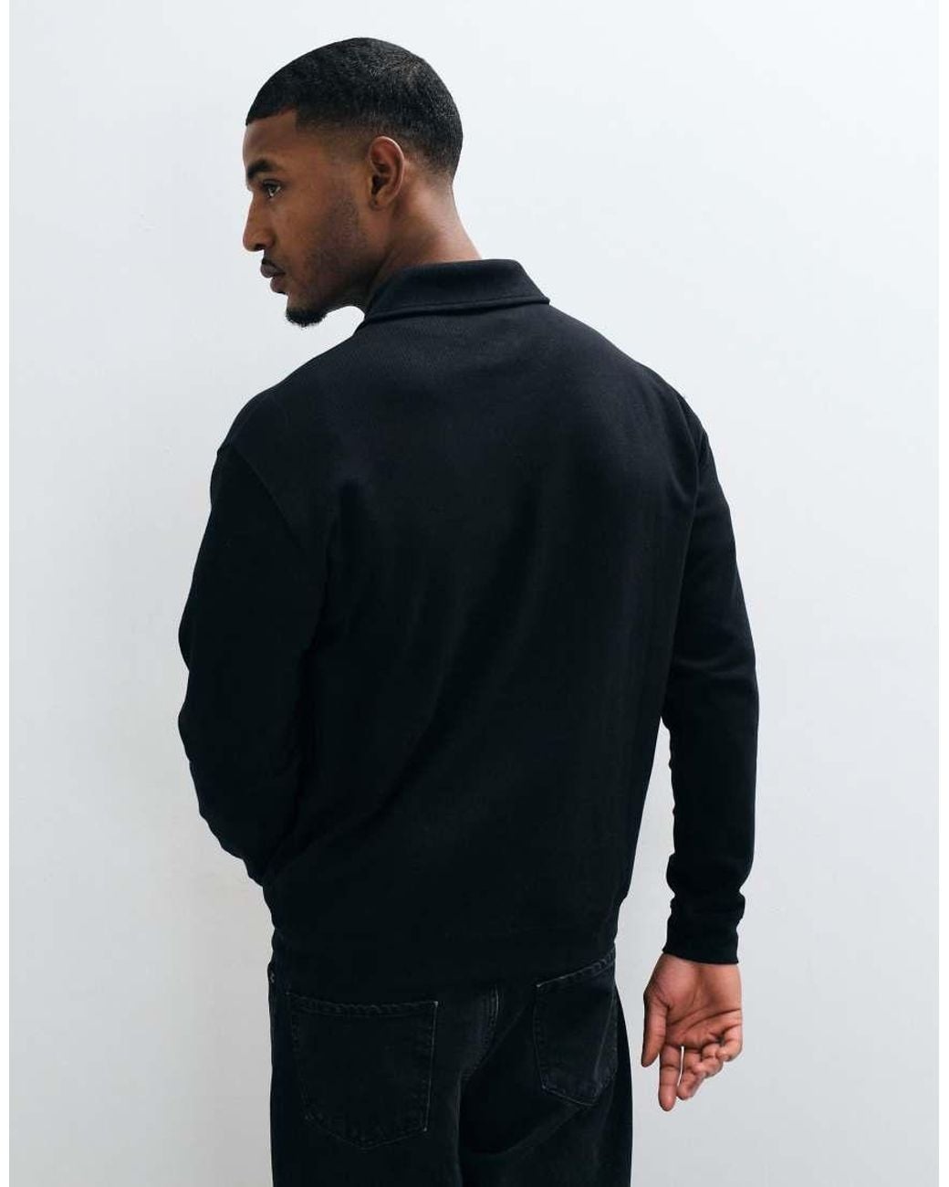 New Look Blue Textured Knit 1/4 Zip Polo for men