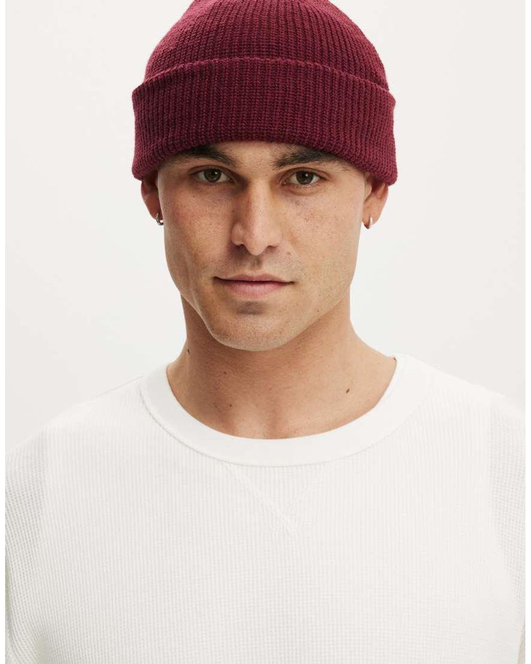 Cotton On Red Heavy Knit Beanie for men