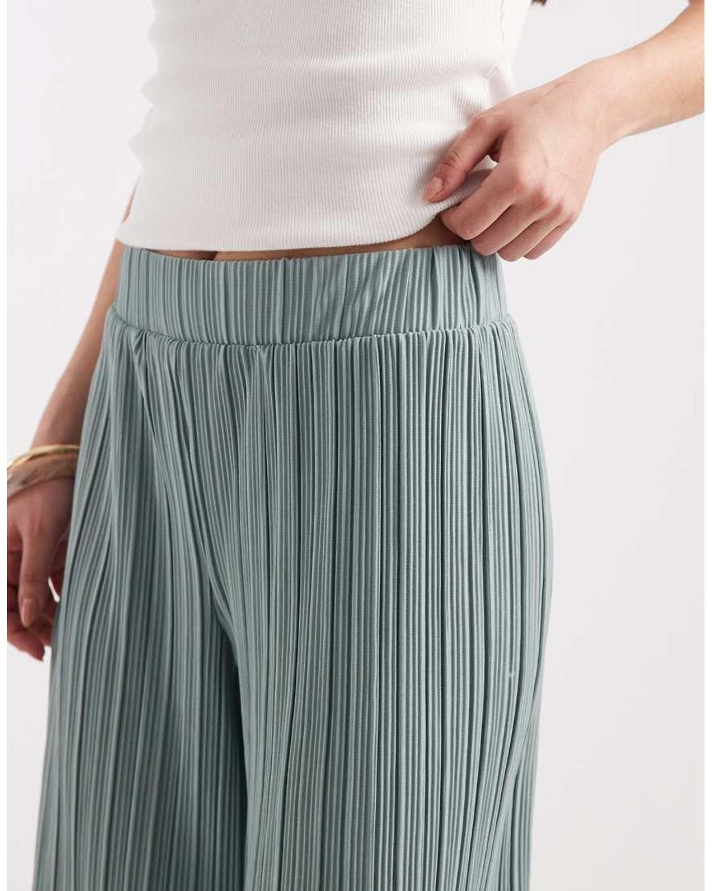 ONLY Blue Plisse Wide Leg Trousers