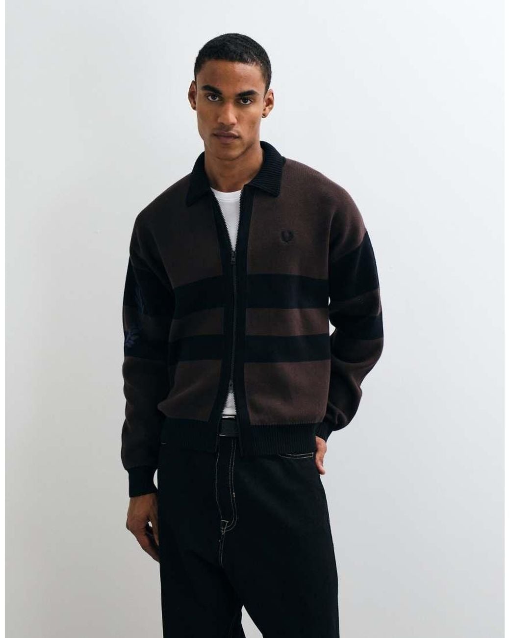 Fred Perry Black Stripe Logo Graphic Zip Cardigan for men
