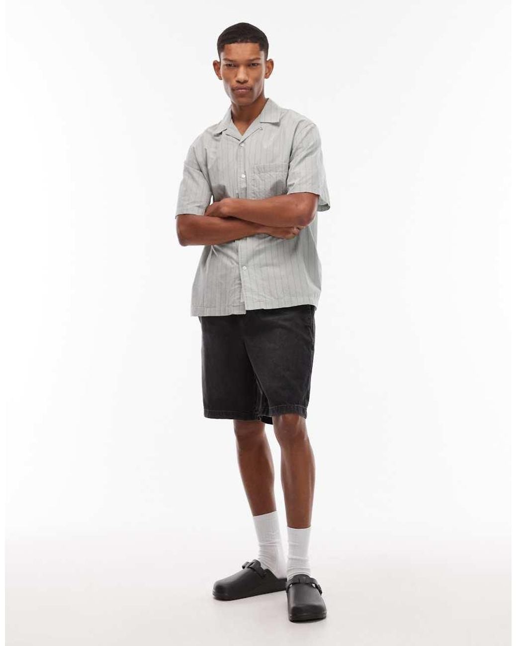 ARKET Gray Textured Poplin Oversized Shirt