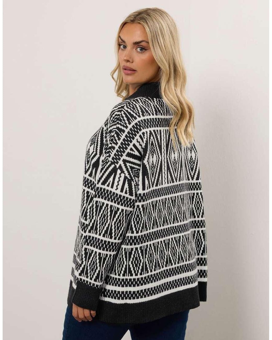 Yours Clothing Gray Fairisle Quarter Zip Jumper