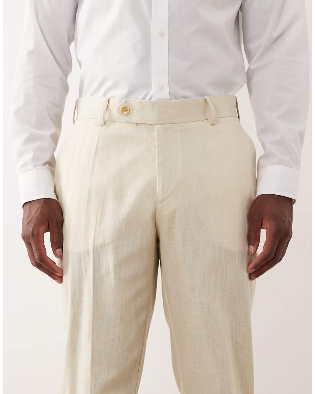 ASOS Natural 100% Cotton Linen Look Slim Suit Pants for men