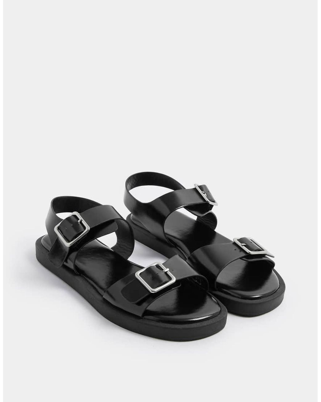 Yours Clothing Gray Faux Leather Buckle Strap Sandals