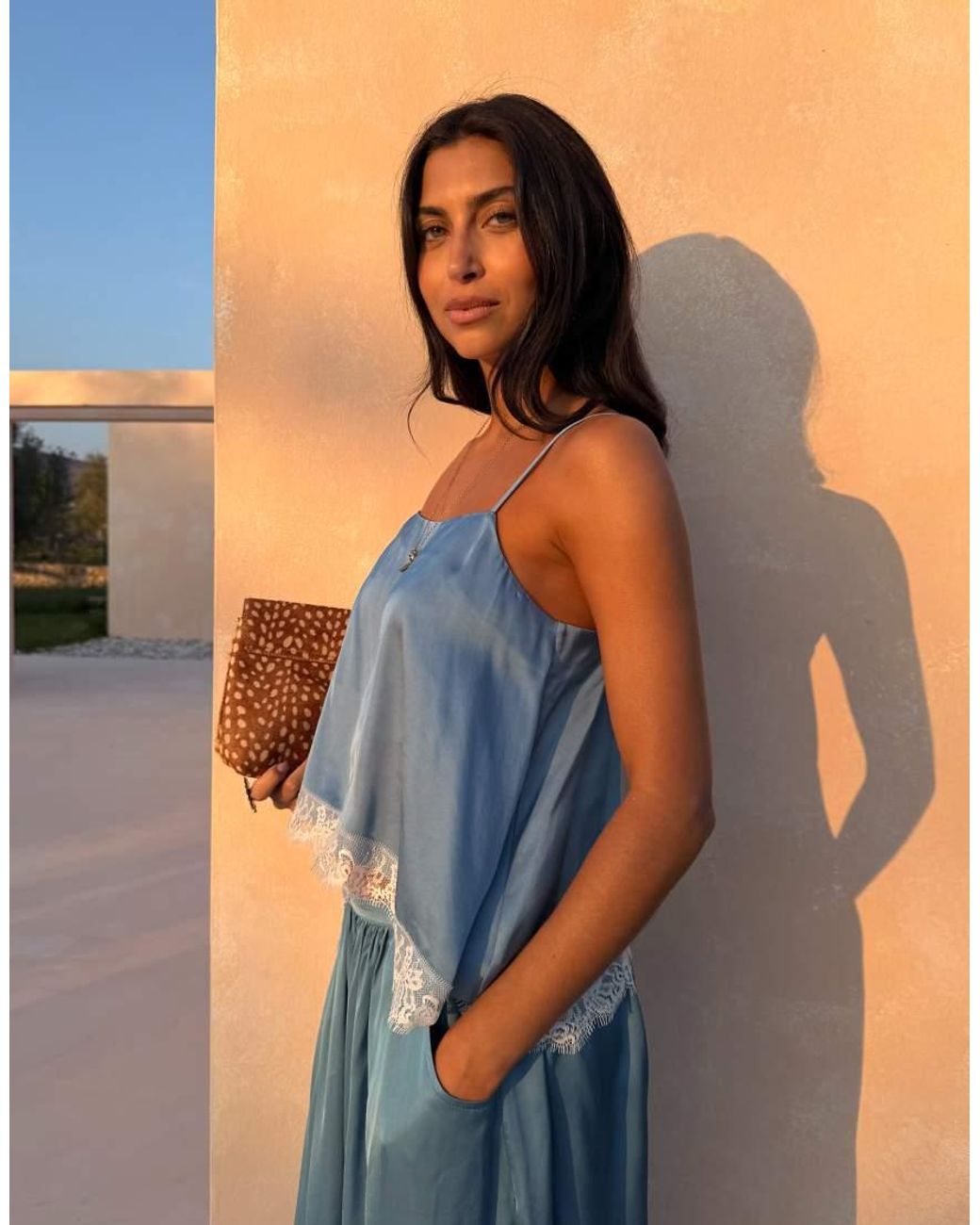 Never Fully Dressed Blue Cami Top With Lace Hem