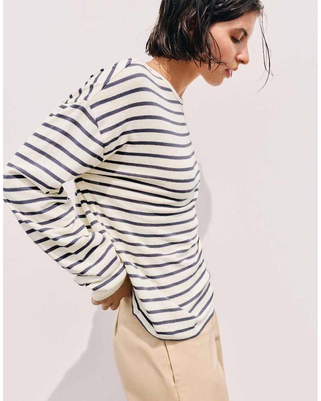 Pull&Bear Natural Oversize Long Sleeve Striped T-Shirt
