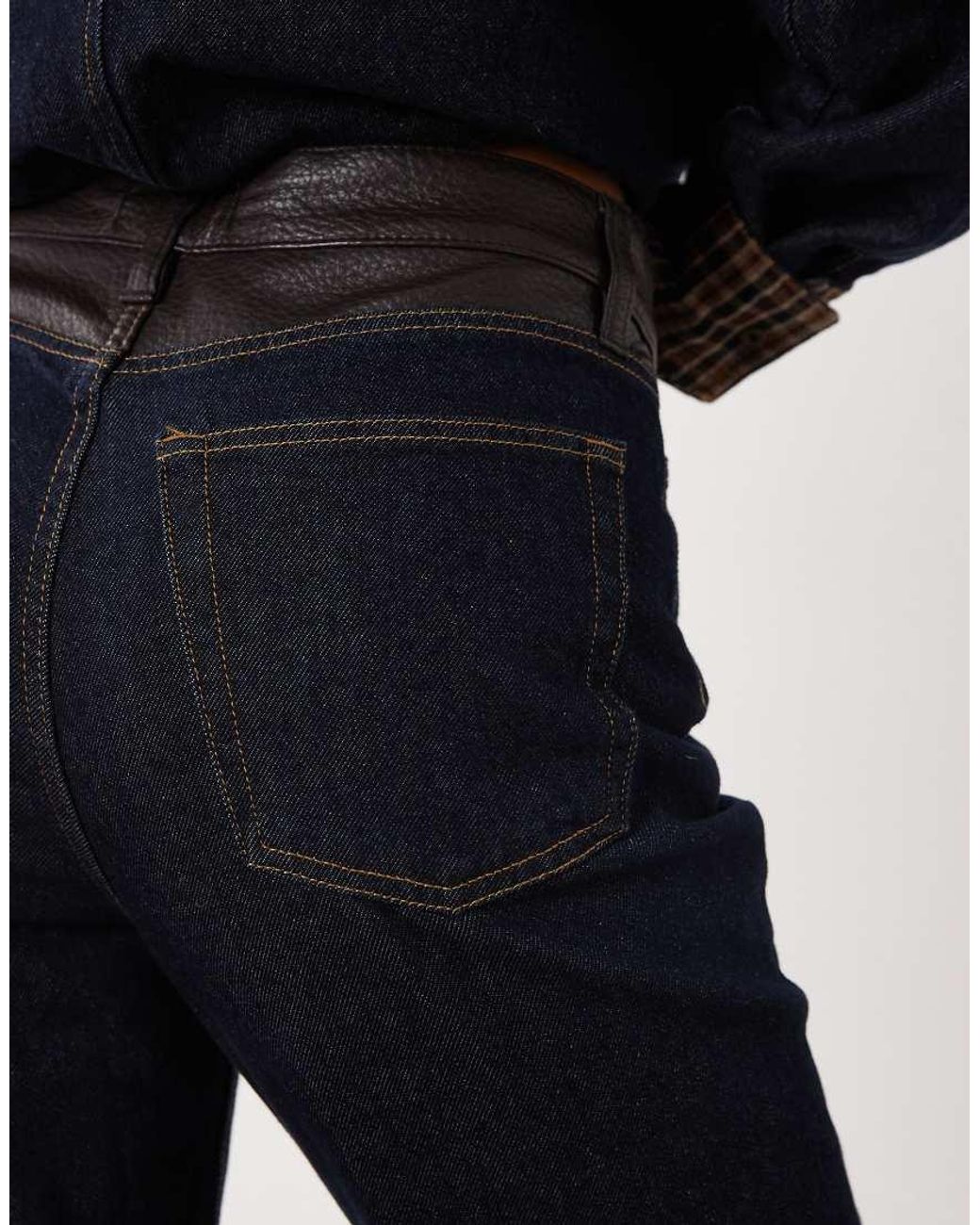 Mango Blue Maya Straight Jean Co-Ord With Contrast Faux Leather Waistband