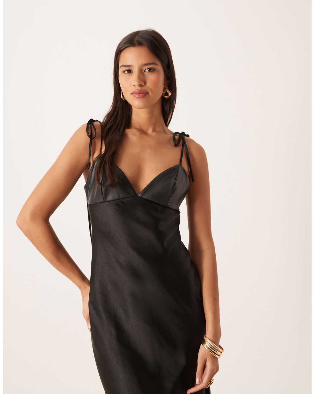ASOS Hybrid Satin Cami Slip Midi Dress With Pu Bust in Natural | Lyst ASOS Hybrid Satin Cami Slip Midi Dress With Pu Bust in Natural | Lyst