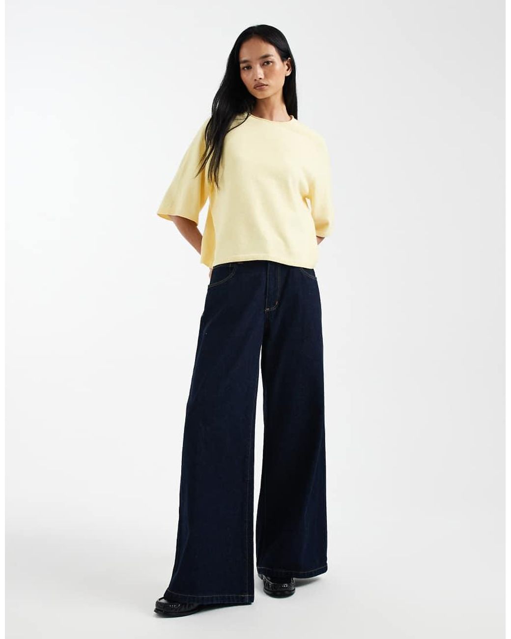 ONLY Yellow Boxy Knitted Short Sleeve Top