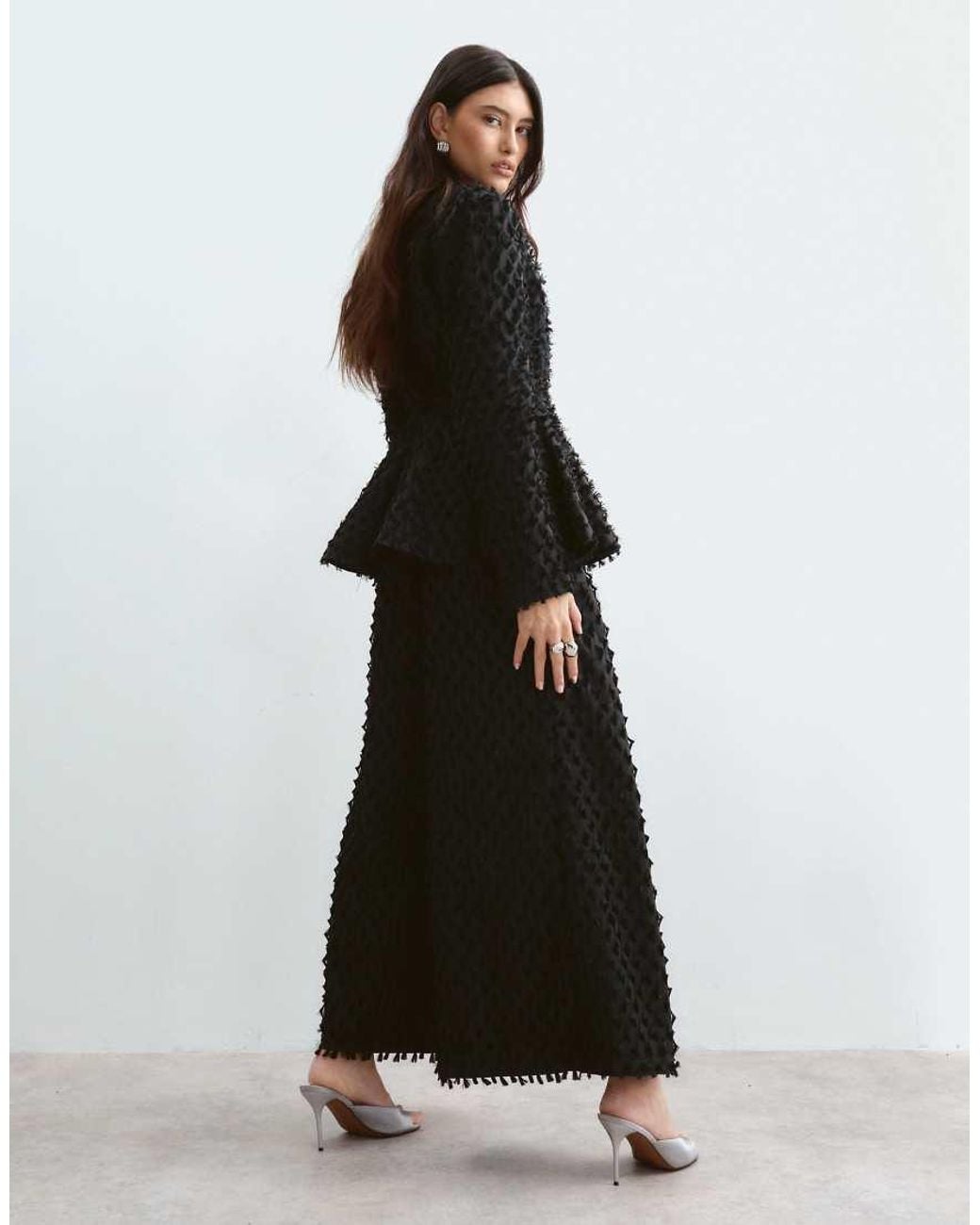 ARRANGE Black Textured High Waist Wide Leg Pants Co-ord