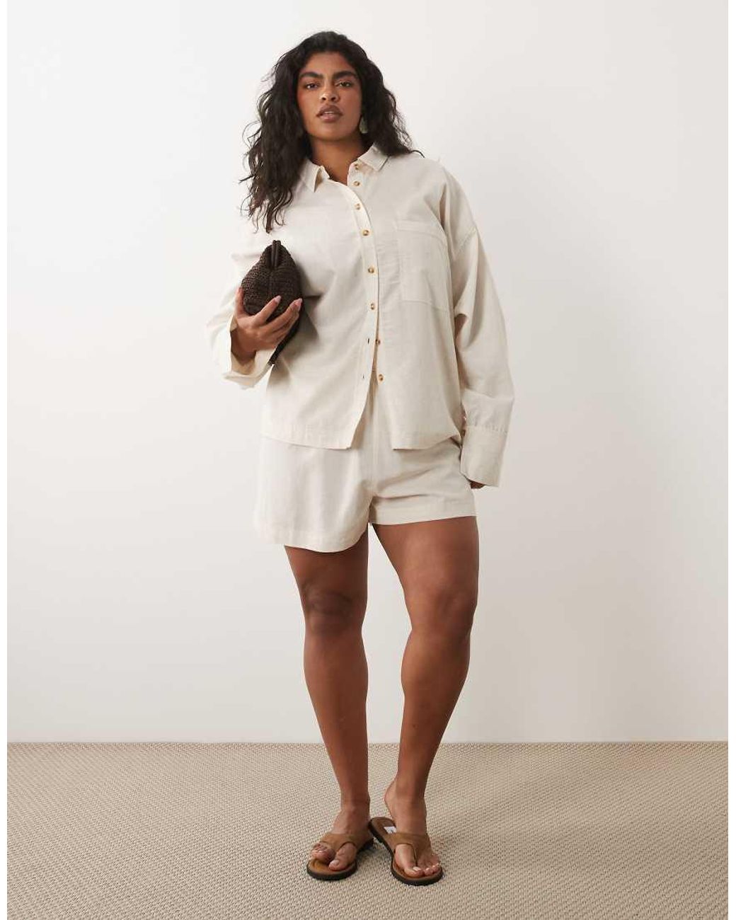 ASOS Natural Asos Design Curve Ipanema Sheer Beach Short With Linen
