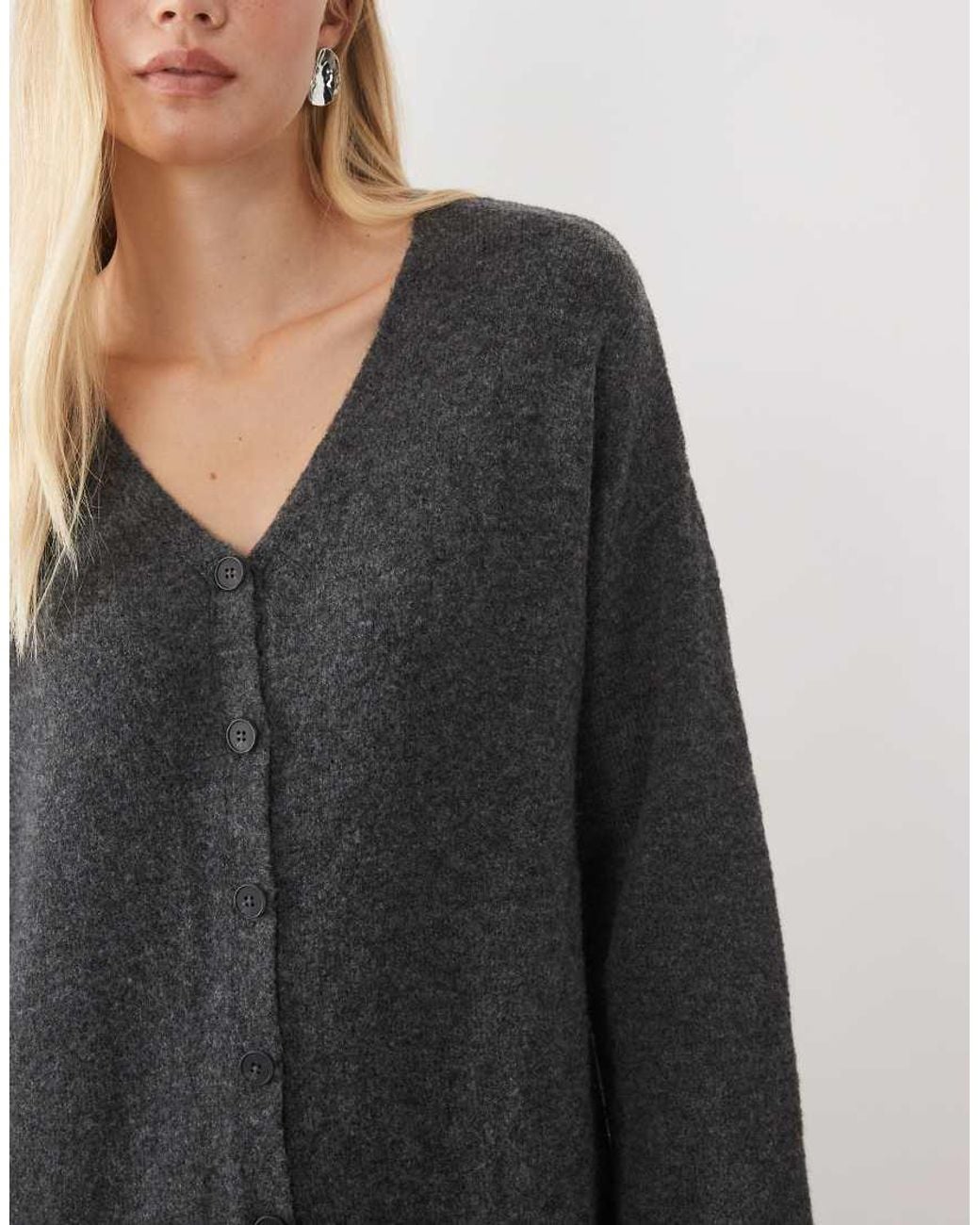 Aware Gray Long Sleeve V-neck Knitted Maxi Dress