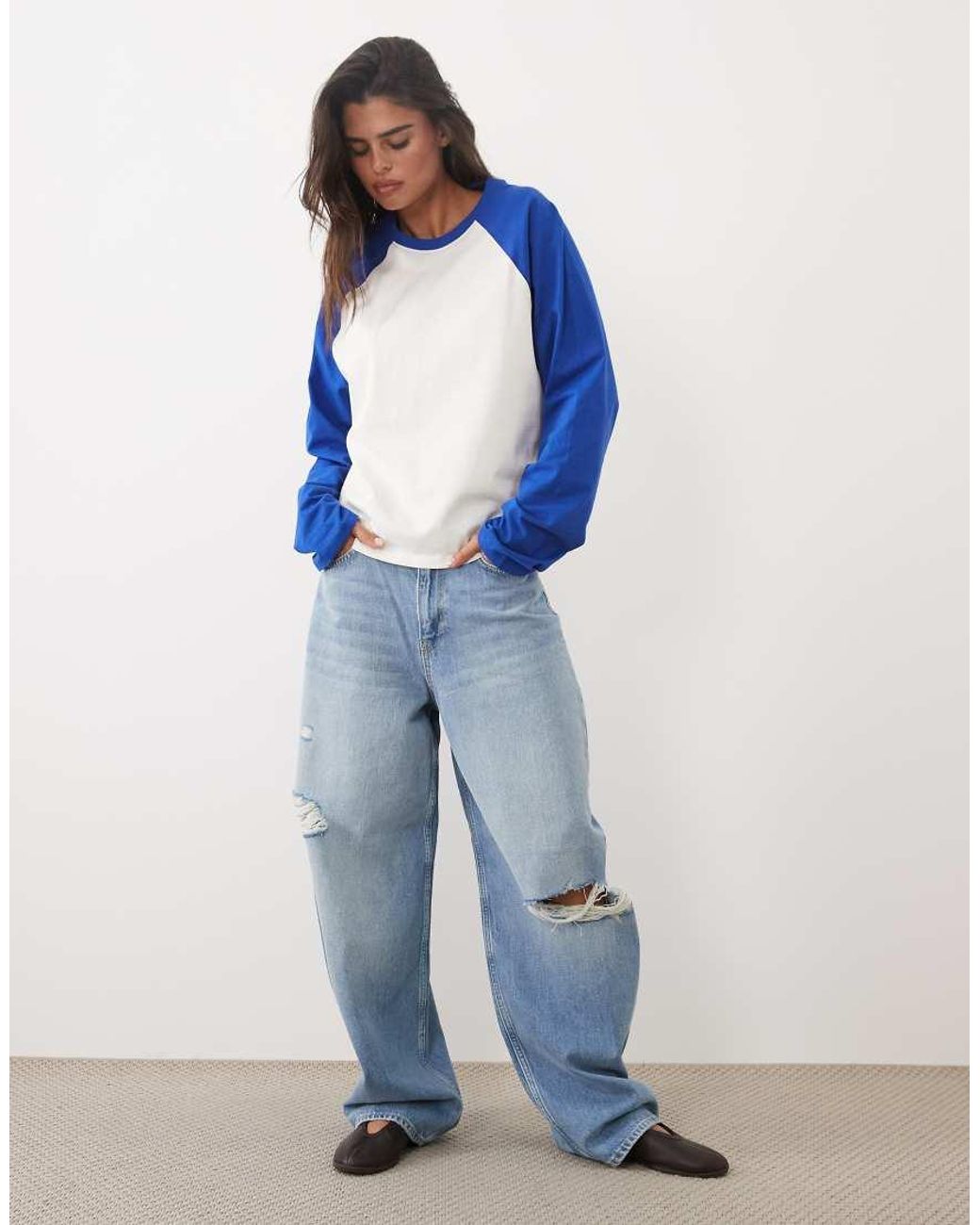 ASOS Blue Boxy Raglan T-shirt With Contrast Sleeves